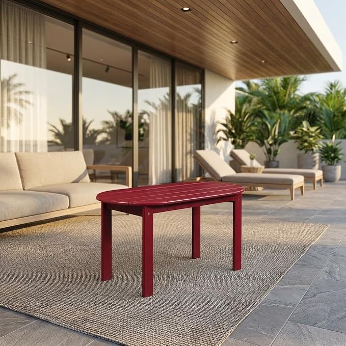 Red Coffee Table with Solid Wood and Acacia Materials, Compact Design, Stylish Finish, Ideal for Patio Or Lounge Areas
