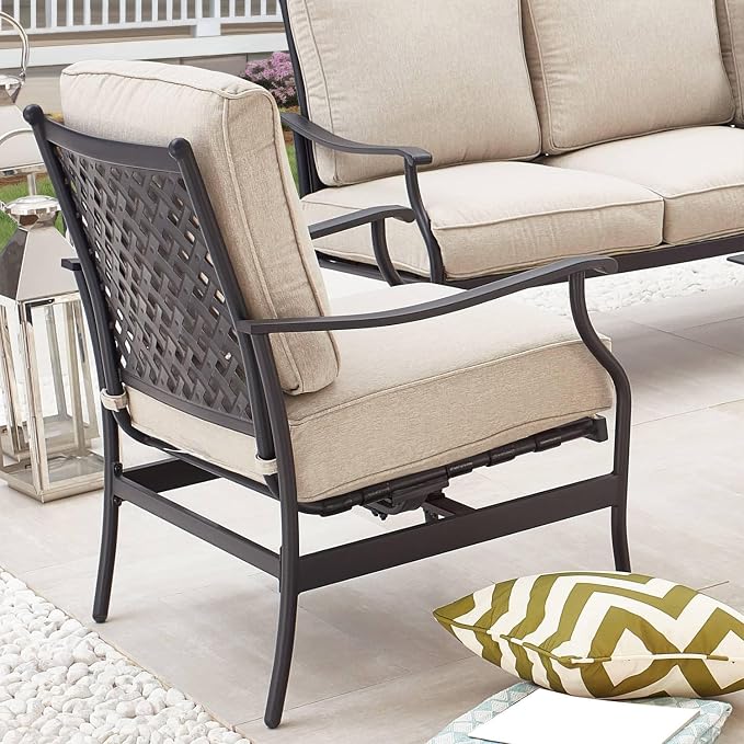 Patio Conversation Set 4Pcs Cushioned Outdoor Furniture Sets with All Weather Galvanized Steel Frame (Beige)