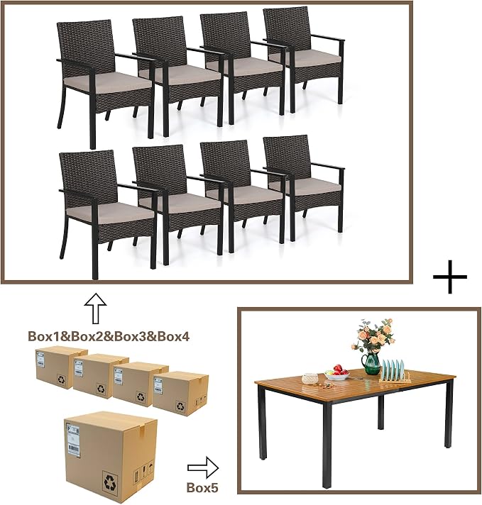 Sophia & William 7pc Patio Dining Set, Wood-Like Metal Table, Wicker Chairs | All Weather Patio Table and Chairs Set for 6, Perfect for backyard, deck, porch