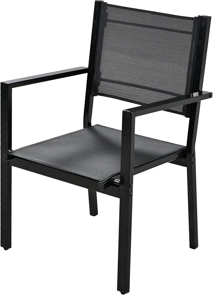 U-Style Steel Outdoor Table and Chair Set, 7 Piece Patio Dining Set for 6, Rectangular Balcony Table and Chairs, Suitable for Patio, Courtyard, Garden (Black)