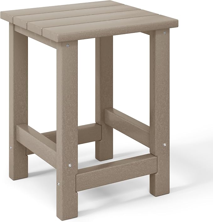 Costaelm Kids Outdoor End Table, Small Patio Table, Outdoor Side Table Porch Table Adirondack Patio Side Table for Outside, Pool, Porch, Garden, Weathered Wood