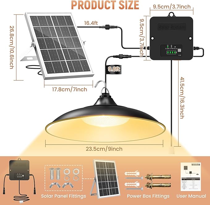 Solar Shed Light Indoor Outdoor with Pull String, 3000K Daytime Available | Warm White, 3 Lighting Modes Pendant Light, Dusk to Dawn, Solar Lights Indoor, IP65 Waterproof for Barn, Gazebo, Shop, Garage