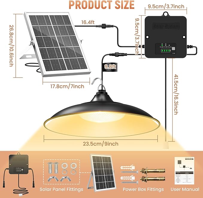 Solar Shed Light Indoor Outdoor with Pull String, 3000K Daytime Available | Warm White, 3 Lighting Modes Pendant Light, Dusk to Dawn, Solar Lights Indoor, IP65 Waterproof for Barn, Gazebo, Shop, Garage