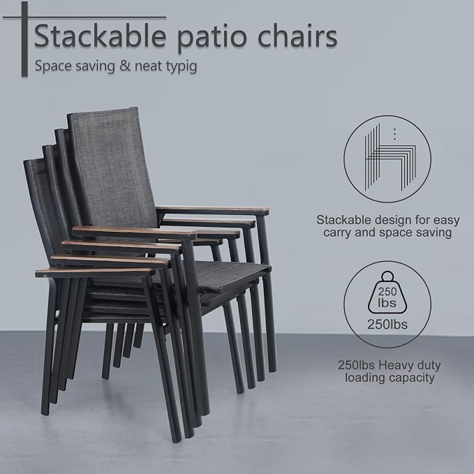 Sophia & William Patio Dining Set for 6 Patio Furniture Set 8 Pieces with 13ft Double-Sided Patio Umbrella Blue, 6 x Aluminum Patio Dining Chairs, 1 Metal Patio Dining Table for Lawn Garden Backyard