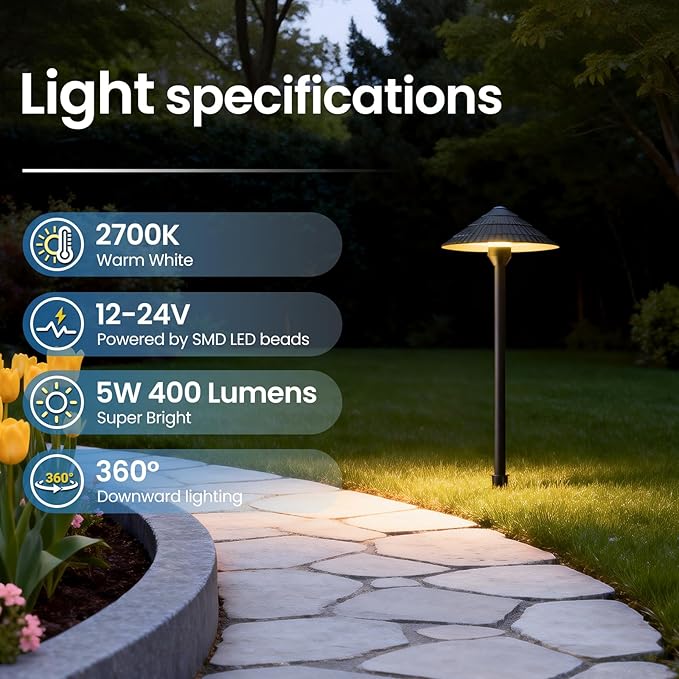 All-in-One Low Voltage Landscape Lighting Kit, 5W Outdoor Lights 2700K | Pathway Lights with 40W Transformer, IP66 Waterproof LED Landscape Lights Dusk to Dawn, Patio Lights for Yard Garden, 4-Pack