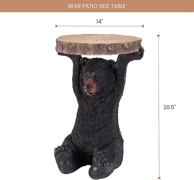 Bits and Pieces - Decorative Bear Accent Table - Realistic Bear Table - Indoor or Outdoor Resin Sculpture Patio Side Table - 20.5” x 13” x 14”