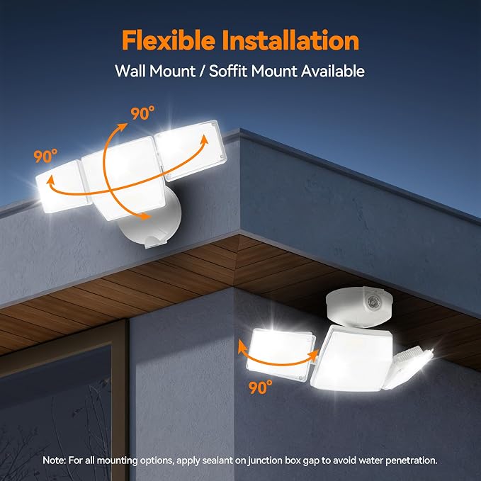 85W 10000LM Dusk to Dawn Outdoor Lighting, 4-Head Super Bright LED Flood Light, 5000K Daylight, IP65 Waterproof Hardwired Exterior Security Light for House Garage, Yard, Backyard (White)
