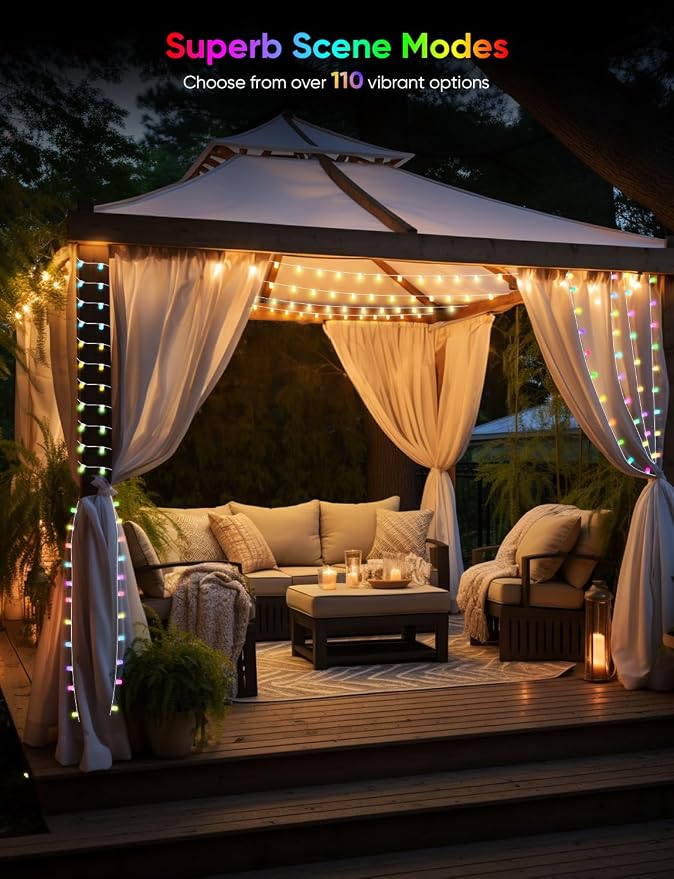 APPECK Outdoor String Lights 76FT with 200 LEDs, RGB Outdoor Patio Lights | IP65 Waterproof Porch String Lights, Color Changing, Scene Modes, for Garden Yard Holiday Party Daily Decor, Alexa Compatible