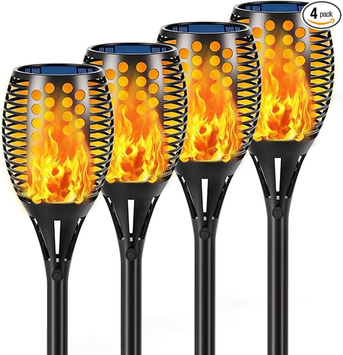 Aityvert 43" Flickering Flame Solar Torch Lights Outdoor Waterproof, 4 Pack | Realistic 96 LED Flame Effect,Higher & Larger 10-12 Runtime,Landscape Decoration Auto On/Off for Yard Garden Pathway