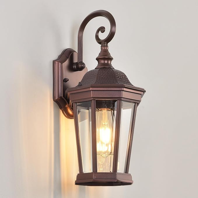 Outdoor Wall Lantern 16'' Brown Aluminum Outdoor Wall Light Fixtures