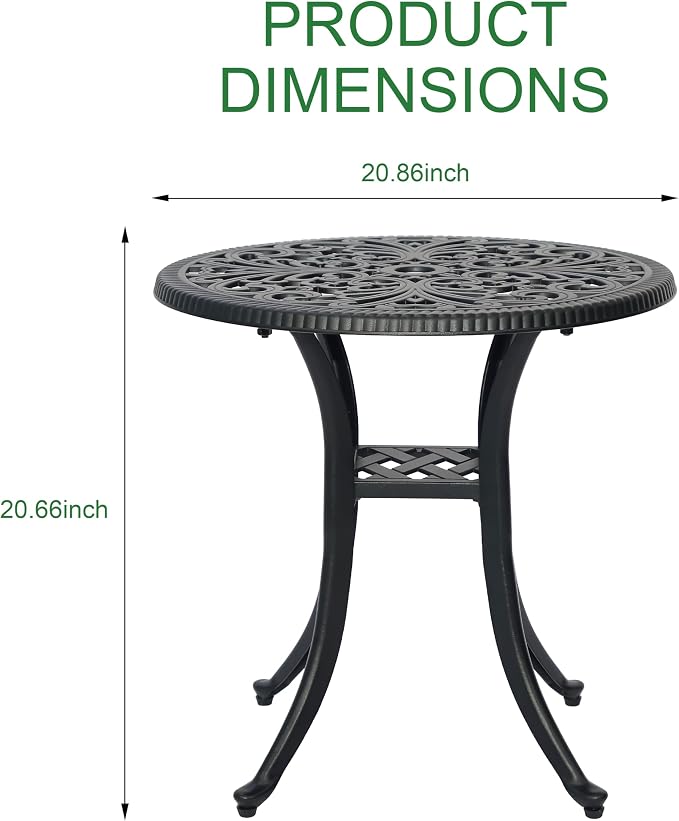 21" Outdoor Patio Bistro Table Cast Aluminum Side Table,Round Coffee Table,All Weather End Table for Patio, Porch, Deck,Garden(21" Black Round)