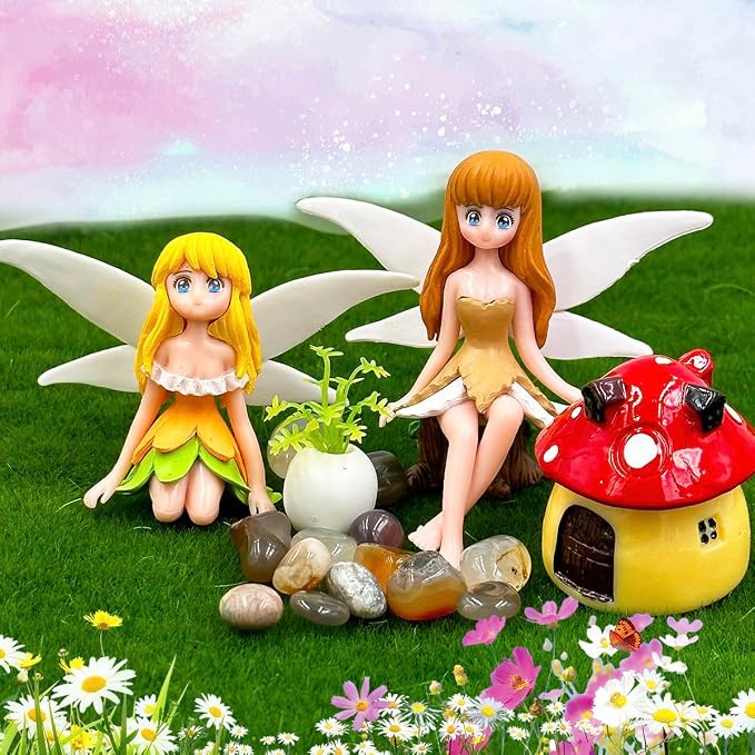 Suartus Miniature Fairy Figurines - 4Pcs Flower Small Fairies Ornaments Resin Mini Fairy Figurines Tiny Elf for DIY Fairy Garden Flower Pot Bonsai Micro Landscapes Craft Decoration Accessories