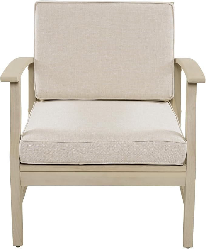 Christopher Knight Home Perla Set of 2 Acacia Wood Club Chair and Coffee Table, 3 Piece Patio Bistro Set, Solid Wood Outdoor Patio Furniture Set with Center Table, Light White+Sand