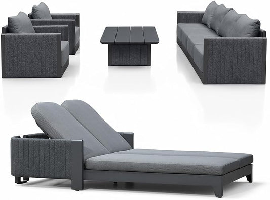 PURPLE LEAF Patio Furniture Set with 2 Person Lounge Chair 8 Pieces Patio Seating Sofas Aluminum Furniture Outdoor Couch Sectional Set with Cushions and Aluminum Table Patio Conversation Sets Gray