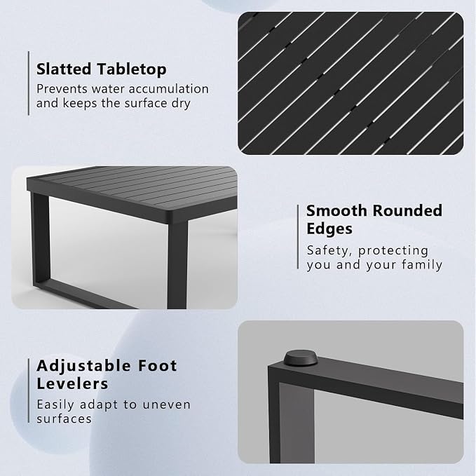 Aluminum Outdoor Patio Coffee Table for Deck and Poolside(Black, All-Aluminum)