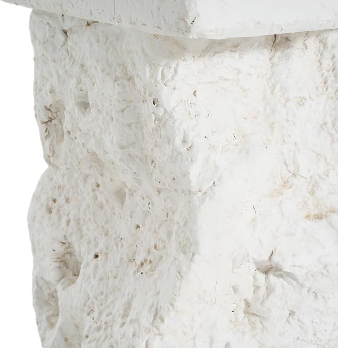 Christopher Knight Home Nataly 18.75" H Small Outdoor Side Table, Carved Garden Stool with Stone Block Shape, Lightweight Concrete End Table, Patio Decorative Home Stool for Balcony Backyard, White
