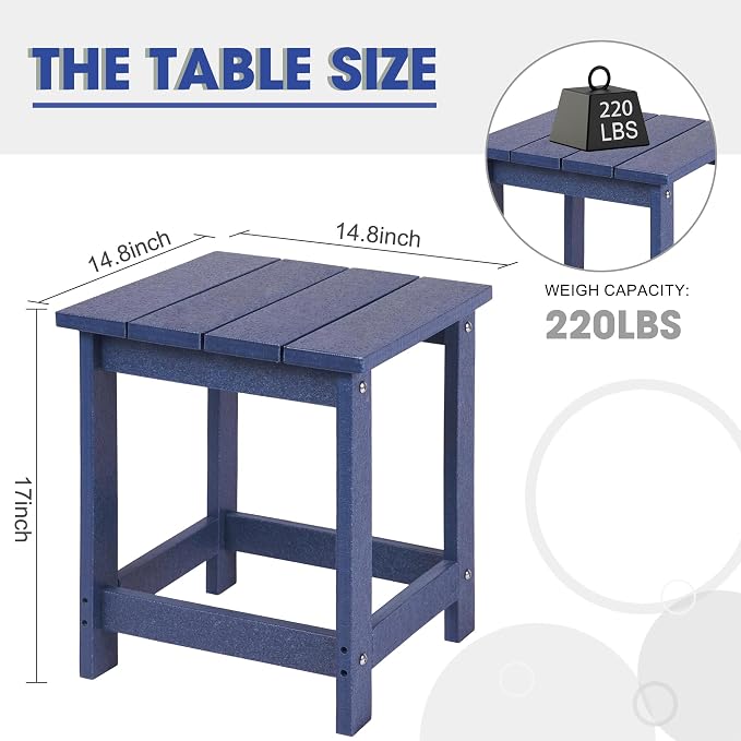 LZRS Patio End Table, Heavy Duty HDPE Outdoor Coffee Table with Wood Texture, Weatherproof Composite Table for Adirondack Chairs, Deck, Pool, Indoor/Outdoor, No Peeling or Cracking(Navy Blue)