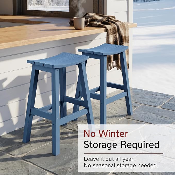 Stoog All-Weather Bar Stools Set of 2, 28" Outdoor Barstools with 400 lbs Capacity, Low Maintenance HIPS Patio Furniture for Kitchen Counter, Deck & Garden, Blue