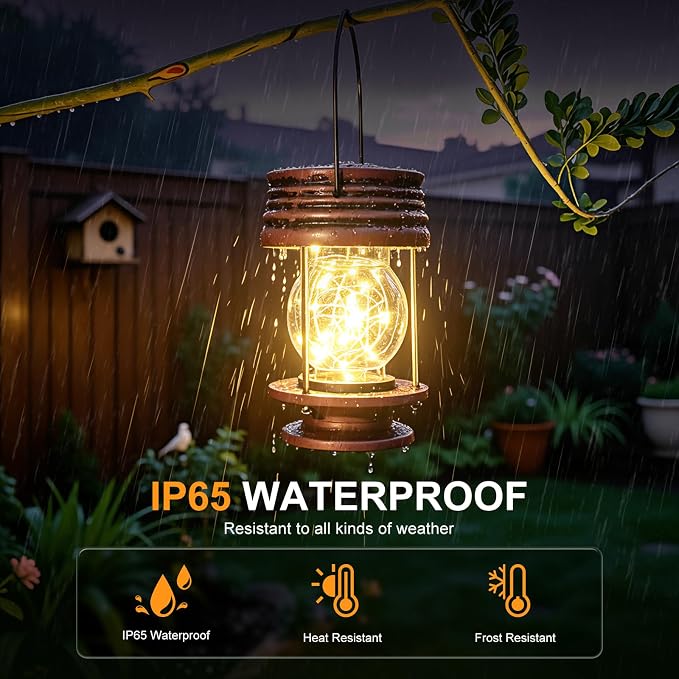 Solar Lanterns Outdoor Patio Decor, 20 LED Hanging Solar Fairy Lights Waterproof, 2 Pack Retro Decorative Table Lamps with Warm Glow for Porch, Yard, Garden, Pathway & Backyard Decoration