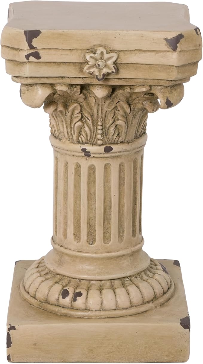 Merax 16.73" H Corinthian Pedestal Plant Stand, MGO Decorative Pedestal Side Table for Indoor Outdoor Entryway Garden Home, Antique Yellow, No Assembly Needed
