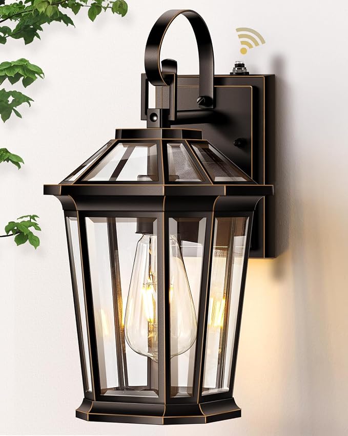 VIANIS Outdoor Wall Light Fixtures, Aluminum Dusk to Dawn Outdoor Lighting with Tempered Glass, Weatherproof Exterior Lighting Fixtures, Oil-Rubbed Bronze Gold Trim Front Porch Light for Door, Patio