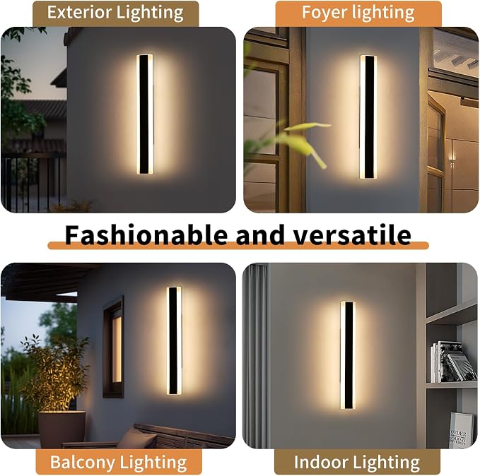 Modern Outside Wall Lights for House, 23.6inch Outdoor Wall Sconces, 3 Lights Color 3000K/4500K/6000K, IP65 Waterproof, Long Wall Lamp Mounted Lighting Fixture for Patio, Yard, Garage