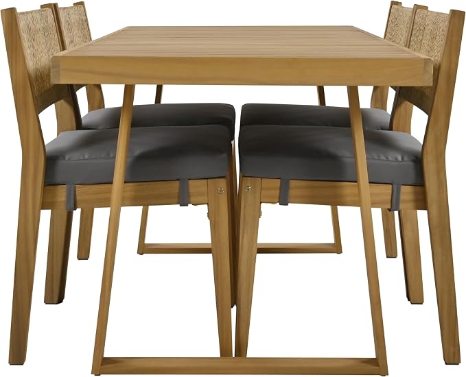 Harper & Bright Designs Multi-Person Outdoor Acacia Wood Dining Table and Chair Set, Thick Cushions, Suitable for Balcony, Vourtyard, and Garden.