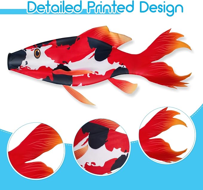 Boao Realistic Fish Windsock Red Fish Windsock Red Koi Fish Outdoor Decor Windsock Flag Hanging Decor for Wall Tree Front Patio Lawn Garden, Party and Festival Decoration, 46 Inches (2 Pieces)