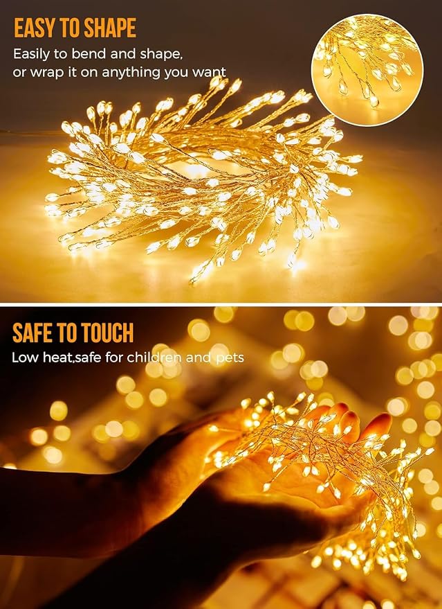 120 LED Solar Fairy Lights Outdoor Waterproof IP65, 10FT 8 Lighting Modes | Solar Christmas Lights Outdoor Waterproof Cascading Twinkle Lights Balcony Garland Patio Christmas Decorations, Warm White