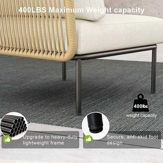 LayinSun 2 Pieces Aluminum Patio Furniture Set, Modern Modular Sectional Corner Chairs and Upgrade Thickness Cushion
