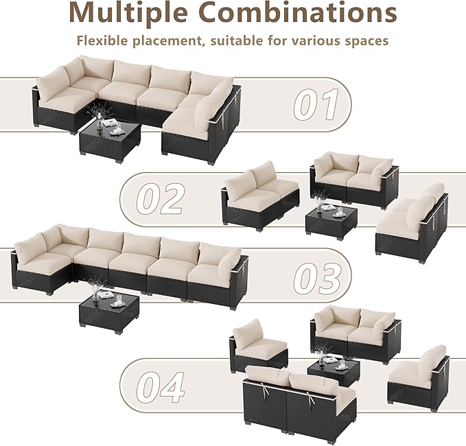 LOUVIXA 7 Piece Outdoor Patio Furniture Set, Outdoor Sectional Sofa, Wicker Rattan Patio Furniture, Patio Conversation Set with Coffee Table & Cushions