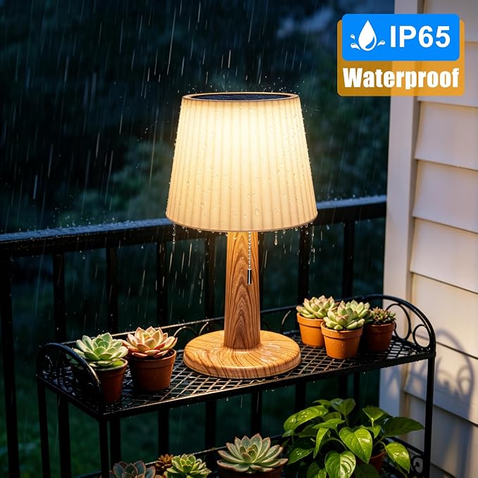 Beautyard Solar Table Lamps Outdoor Indoor - Mothers Gifts 3 Lighting Modes, 4000mAh Eye-Caring LED Waterproof Cordless Solar Desk Lamp with Pull Chain Garden Outside Patio Garden Bedroom