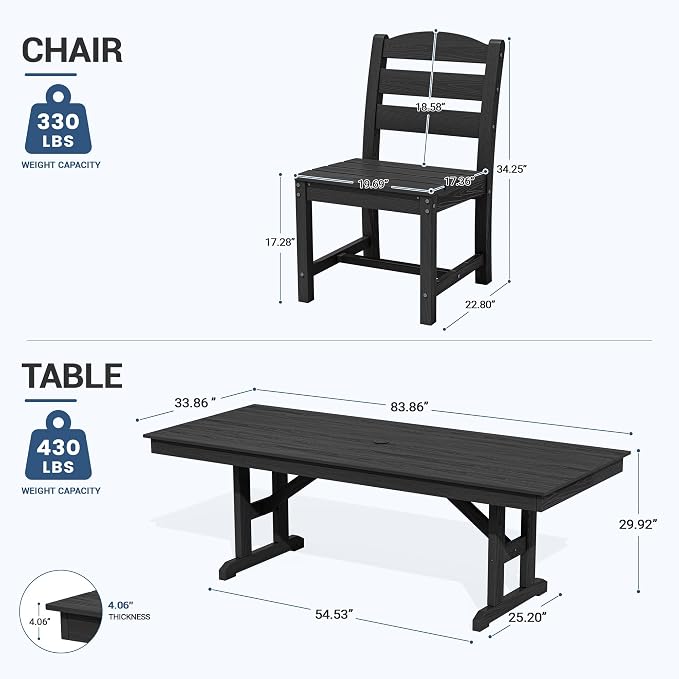 KINGYES Outdoor Armless Dining Chairs Set of 2,All-Weather HDPE Patio Chairs for Backyard,Pooside,Black