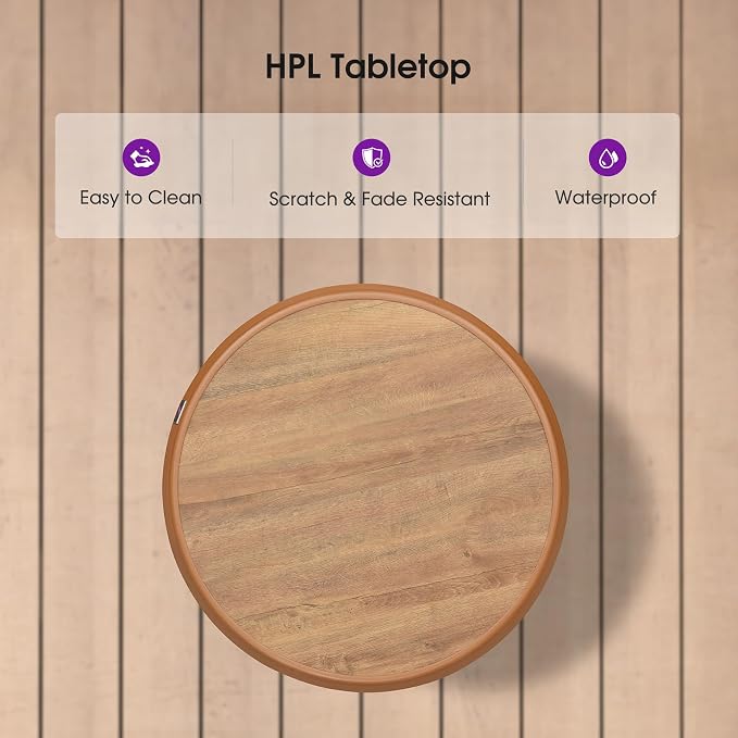 PURPLE LEAF Counter Height Table Patio Round Table Dining Coffee Kitchen Breakfast Bistro Outdoor Pub Bar Table for Garden Balcony, Deep Teak