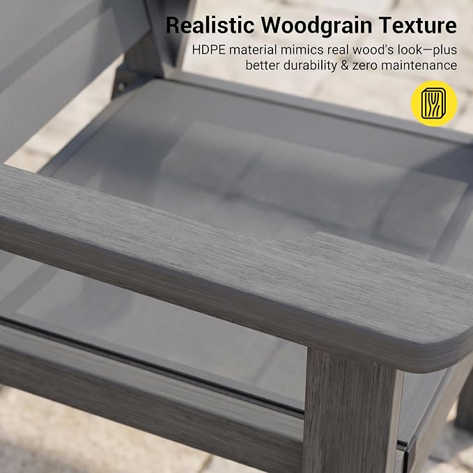 HDPE Outdoor Dining Chairs Set of 2 | Textilene Weather Resistant Patio Stackable Chairs for Garden, Backyard, Lawn and Poolside, Grey