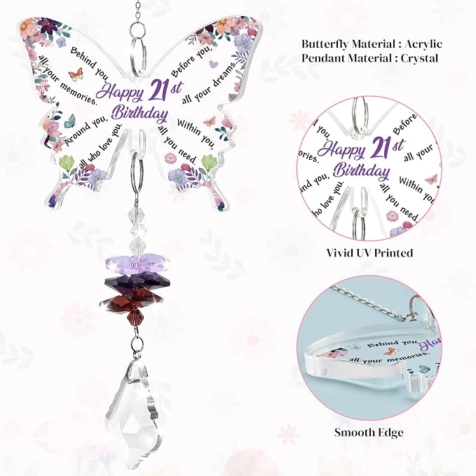 Funnli 21st Birthday Gifts for Girls Her Women Crystal Suncatcher, 21st Birthday Decorations, 21 Year Old Bday Gift for Friends Sister Daughter Window Hangings Home Decoration
