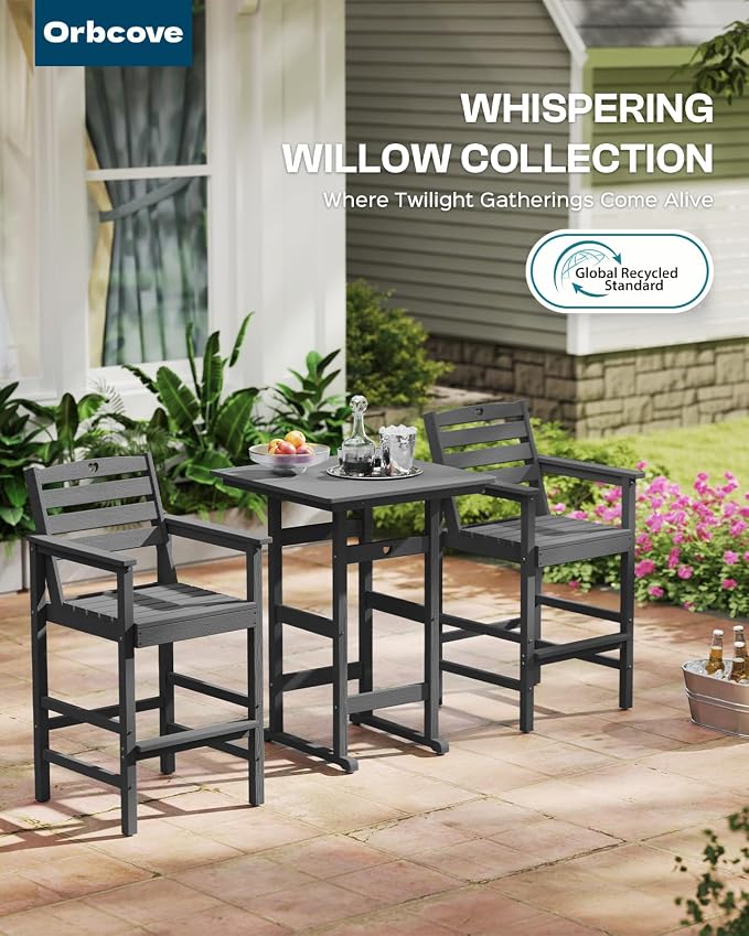 Patio Bar Table,Adirondack Chairs and Table 2 Pieces Set, Bar Height Chairs Set of 2, Outdoor Bar Stools Set,Weather-Resistant Outdoor Furniture for Deck, Balcony, Poolside Easy Assembly
