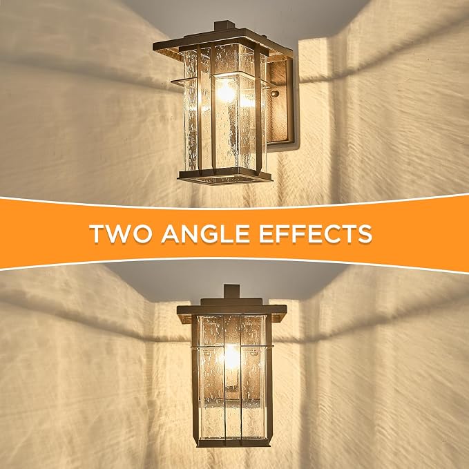 Dusk to Dawn Outdoor Wall Light 2 Pack Outside Wall Lamp Oil Rubbed Bronze Exterior Light Fixtures Wall Mount 10"H Garage Light Outdoor IP65 Porch Light with Seeded Glass Exterior Wall Sconces