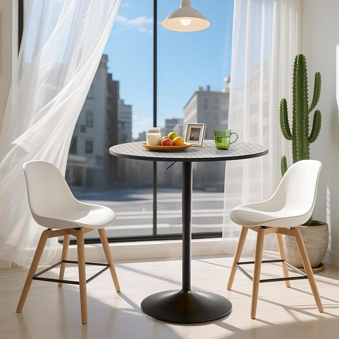 Athena Collection Bar Table Modern Round Cocktail Table Height Adjustable, Tall Bistro Pub Table with Sturdy Base, Suitable for Home, Kitchen, Pub, Restaurant, Silver