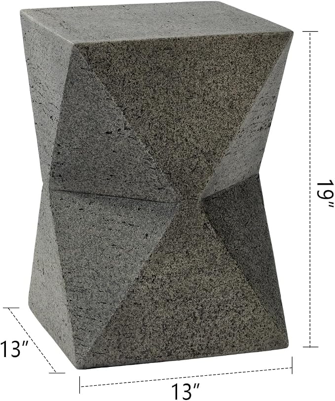 Outdoor Side Table – Lightweight Stone Patio Coffee Stand, Concrete End Table for Backyard, Balcony (Rhombus)