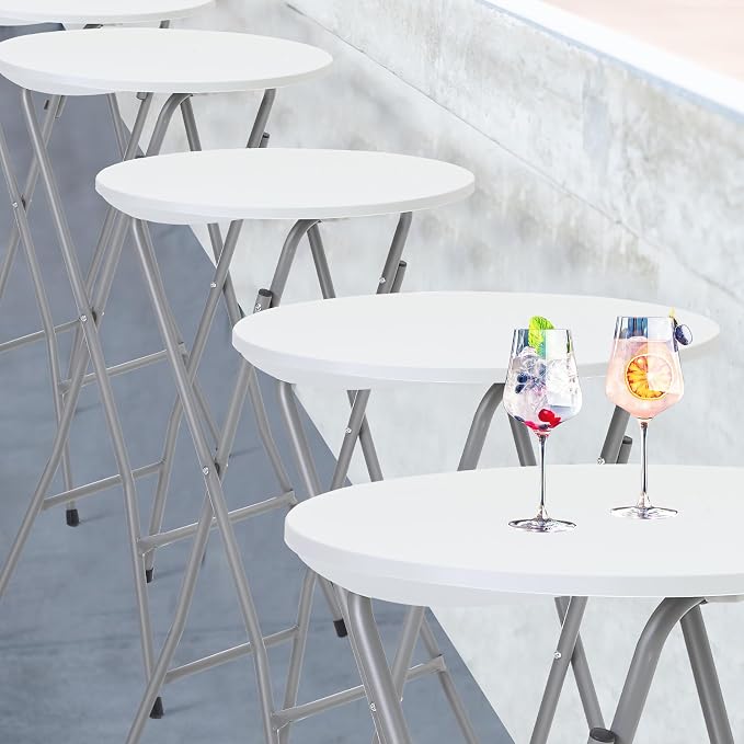 Hoteam 3 Pack Round Folding Table Round Cocktail Tables 23.6 x 44 Inch White High Top Table Portable Pub Bistro Highboy Furniture Table for Party, Backyard, Wedding, Indoor Outdoor Banquet, Events