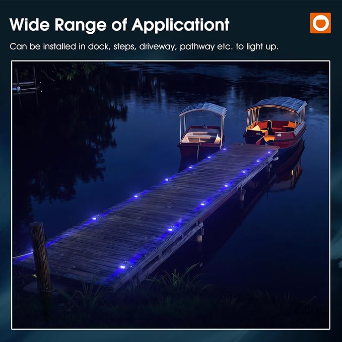 addlon Solar Dock Lights Marine 24 Pack, 2CCT Outdoor Driveway Marker Deck Lights, IP67 Waterproof, Solar Powered Deck Light for Pathway Warning Step Sidewalk Patio, Blue Light & Cool White, FCC