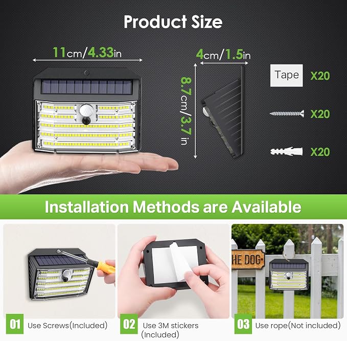 [20 Packs] Solar Motion Lights Outdoor, Ultra Bright Solar Fence Lights with Motion Sensor, IP65 Waterproof Security Light 3 Modes, 270° Lighting Angle, Wall Lights for Deck Patio Fence Garage Door