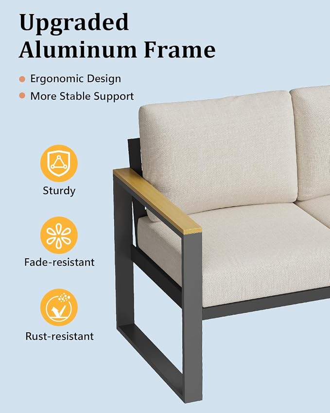 IDEALHOUSE Aluminum Patio Furniture Armchair Set of 2, Metal Outdoor Chairs with Upgraded Cushions, All-Weather Outdoor Single Sofa for Balcony, Garden, Deck, Backyard, Beige