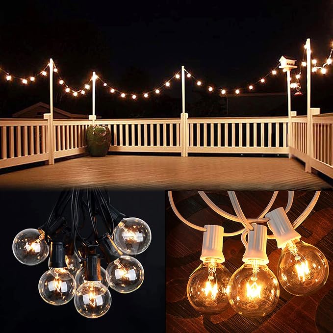 Outdoor String Light, 100Ft Waterproof Patio Lights with 105 Glass Bulbs | E12 Socket Base, UL Listed Connectable, Hanging Light for Patio Lights Bars Party Decor, White