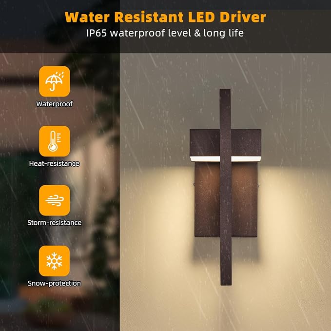 Modern LED Outdoor Wall Sconce Brown Outdoor Lights for House, 13.7'' LED Exterior Lighting Fixtures Outside Wall Mount Lights for Front Porch Hallway, Warm White 3000K, 2 Pack
