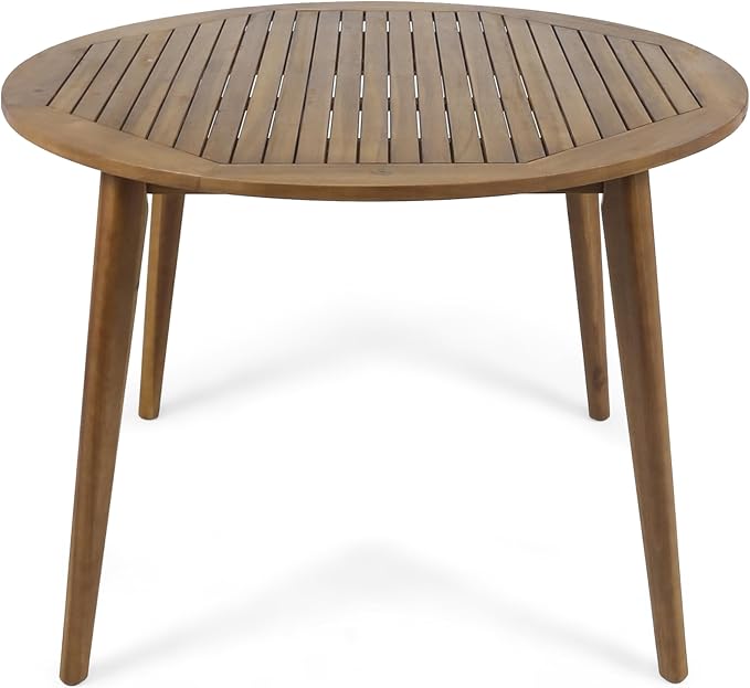 Christopher Knight Home Pelham Wooden Patio Dining Set for 4, Acacia Wood Outdoor Dining Table Set for 4, 5 Piece Outdoor Dining Set with Round Table and Armchair with Seat Cushion, Teak+Grey