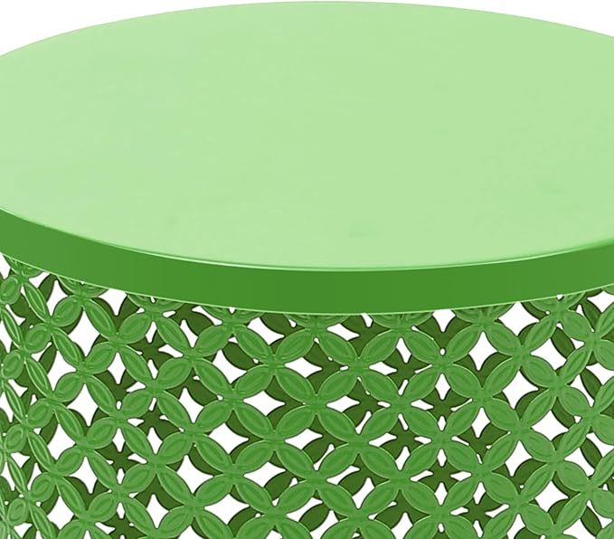 Side Table Set of 2, Iron Side Table 14.6x19.3In & 12.6x16.5In, Metal Accent Table with Openwork Flower Pattern, Cylindrical Freestanding Outdoor End Table for Patio Garden Living Room (Green)