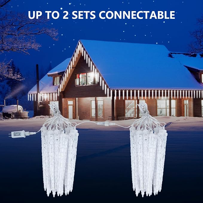 Brightown Icicle Lights Outdoor, 19.8Ft Meteor Shower Lights with 20 Tubes, Snowfall Shooting Star Light Effect, Falling Cascading Crystal Christmas Decorations for House, Eave, Roofline, Patio, Blue