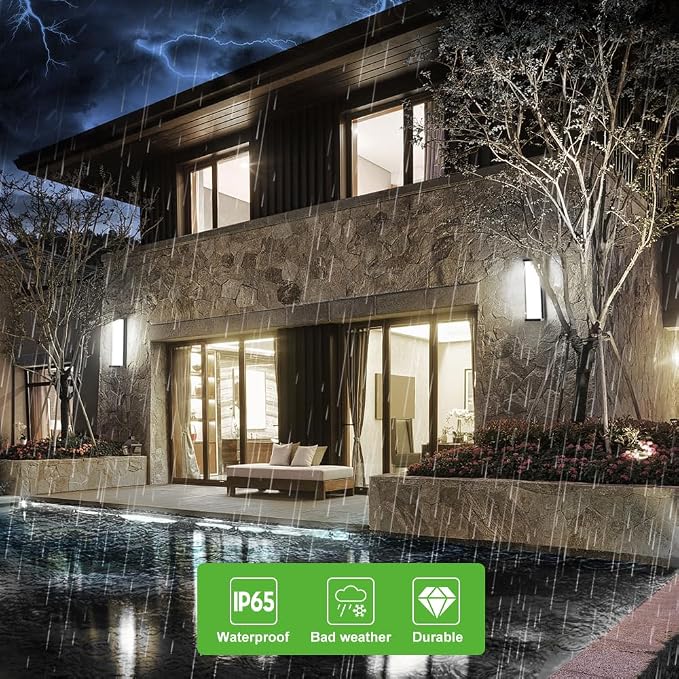 10%-100% Dimming LED Modern Outdoor Wall Light, 16in 6000K Dimmable Porch & Patio Wall Light Fixture,Black Aluminum&Dual PC Wall Lights Suitable for Garage Living Room Courtyard House(6000K)